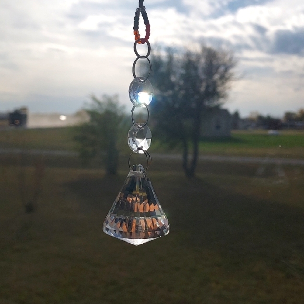 CRYSTAL PRISM SUNCATCHER WITH OCTAGON CRYSTAL ACCENTS